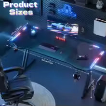 Z-Shaped Gaming Desk with LED Lights and Cup Holder