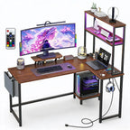 L-Shaped Gaming Desk with LED Lights and Storage