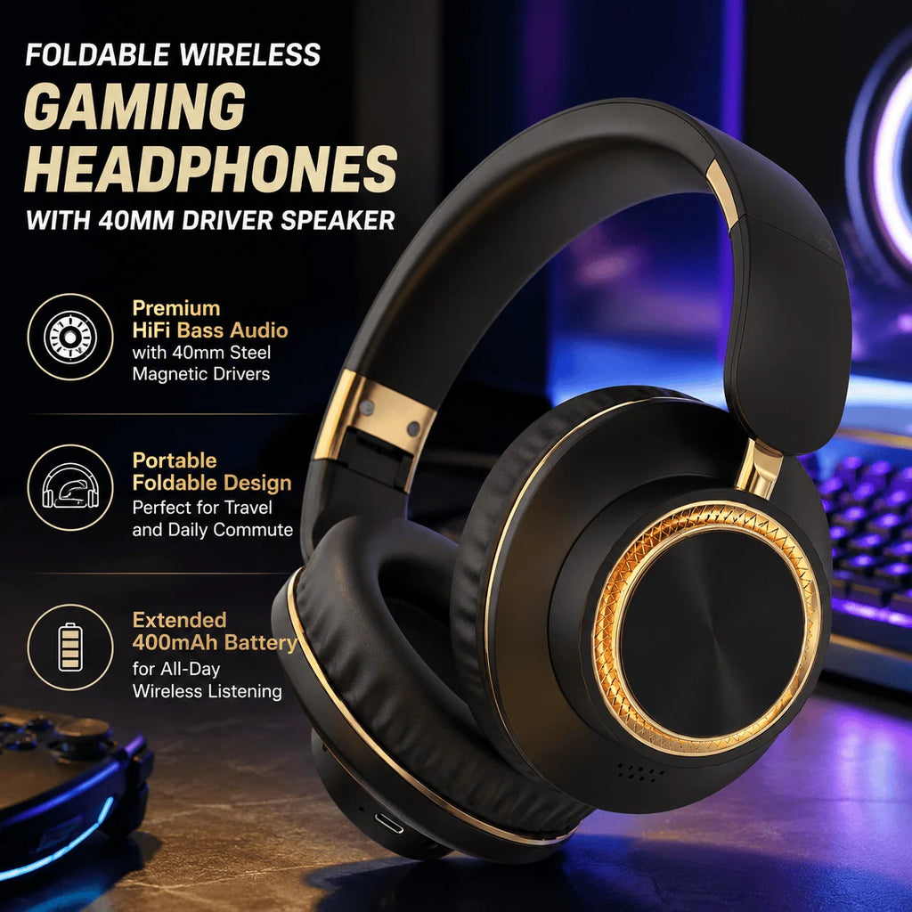 Foldable Wireless Bluetooth Headphones Over Ear Gaming Headset