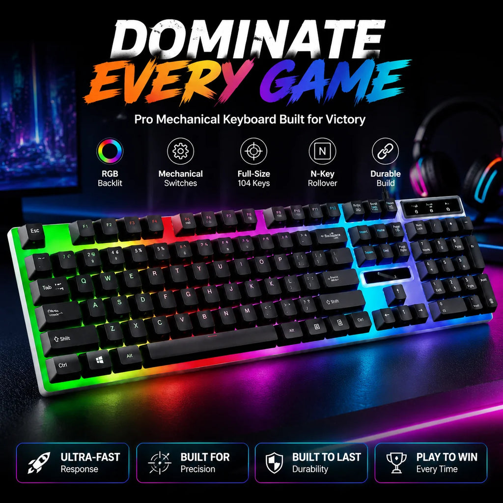 RGB Backlit Wired Mechanical Gaming Keyboard and Mouse Combo