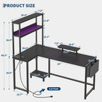 L-Shaped Gaming Desk with LED Lights and Storage